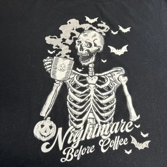 Goodie Two Sleeves Nightmare Before Coffee XXL Skeleton Black T Shirt S\S - Picture 8 of 11